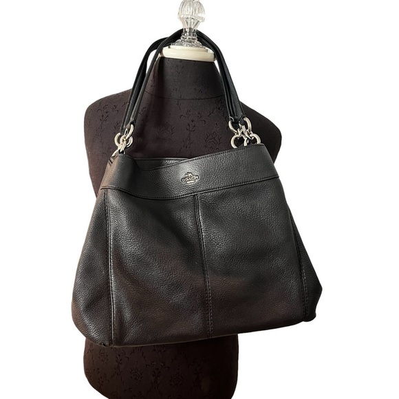 COACH BLACK PEBBLE LEATHER EDIE HANDBAG - Picture 3 of 14